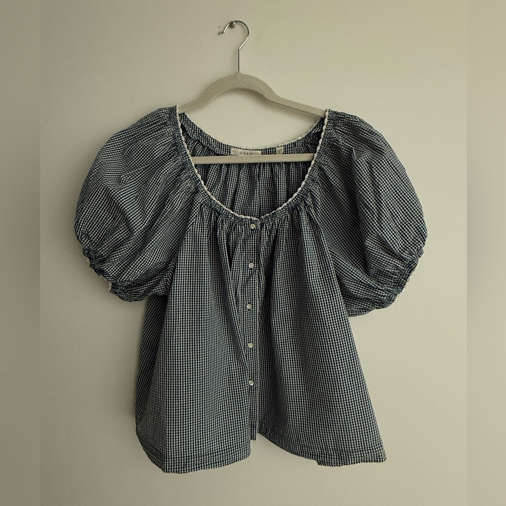 Doen Blue and White Gingham Blouse